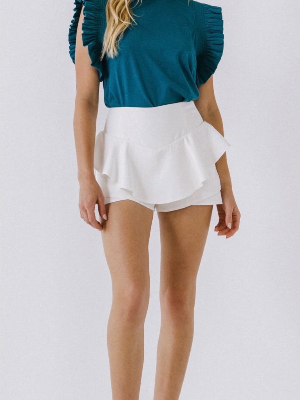 English Factory. White Ruffle Layer Mini Skort. - Picture 4 of 10